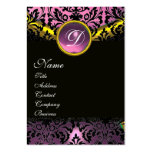 GOLD PINK LAVENDER  BLACK AMETHYST DAMASK MONOGRAM BUSINESS CARDS