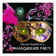 GOLD PURPLE FEATHER DAMASK  MASK Masquerade Party Announcements