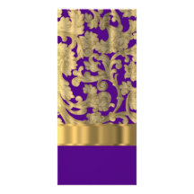 Gold & purple floral damask pattern full color rack card