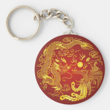 Gold Red Dragon Phoenix Chinese Wedding Favour Key Chains