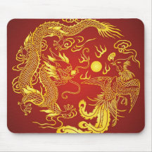 Gold Red Dragon Phoenix Chinese Wedding Favour Mousepads