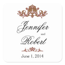 Gold Red Filigree Vintage Scroll Envelope Seal Square Stickers
