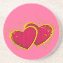 Gold Red Hearts Filigree Coaster