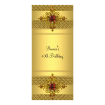 Gold Red Jewel 40th Birthday Party Personalized Invites