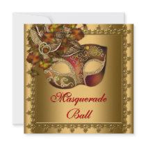 Gold Red Mask Gold Red Masquerade Party Invite