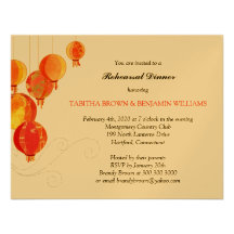 Gold + Red Paper Lanterns Elegant Rehearsal Dinner Personalized Announcement