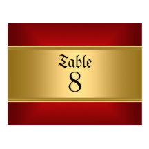 Gold Red Wedding table Numbers Gold Red Post Cards