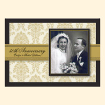 Gold Ribbon Damask Anniversary Party Invitation invitations