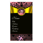GOLD RIBBON YELLOW BLACK PINK  DAMASK MONOGRAM BUSINESS CARDS