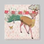 Gold Rose Deer & Peacock Pink Magnet magnets