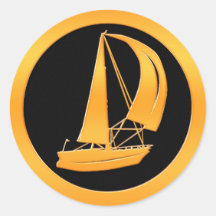 Gold Sailboat Round Stickers