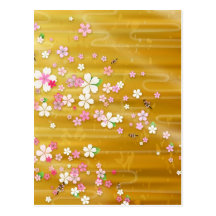 Gold Sakura Kimono - Japanese Design Post Cards