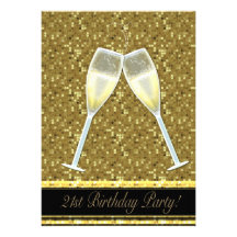 Gold Sequins 21st Birthday Party Invitations