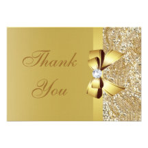 Gold Sequins, Bow & Diamond Thank You Wedding Custom Invitations