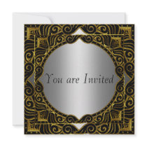 Gold Silver Black retro Party Invitation