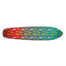 Gold silver snowmen on green red fade skate board