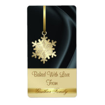 Gold Snowflake Black Silk Holiday Baking Label