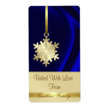 Gold Snowflake Blue Silk Holiday Baking Label