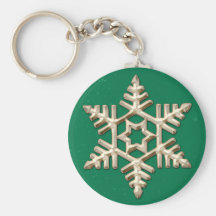 Gold Snowflake on Green Holiday Keychain