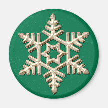 Gold Snowflake on Green Holiday Magnet