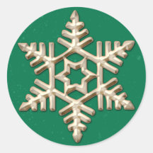 Gold Snowflake on Green Holiday Stickers