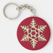 Gold Snowflake on Red Holiday Keychain