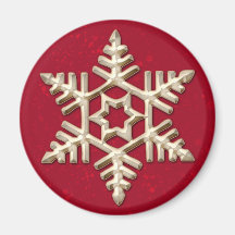 Gold Snowflake on Red Holiday Magnet
