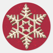 Gold Snowflake on Red Holiday Stickers