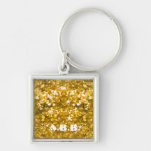 Gold sparkly glitter and stars deluxe keychain