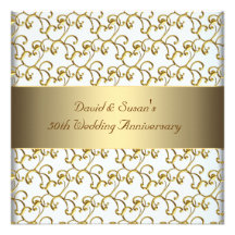 Gold Swirls Gold 50th Wedding Anniversary Party Personalized Announcement