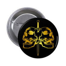 GOLD SWORD AND SKULLS BUTTON