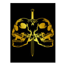 GOLD SWORD AND SKULLS POSTCARD