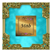 Gold Teal Birthday Party Invitations