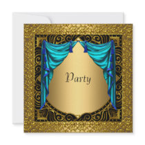 Gold Teal retro Party Invitation