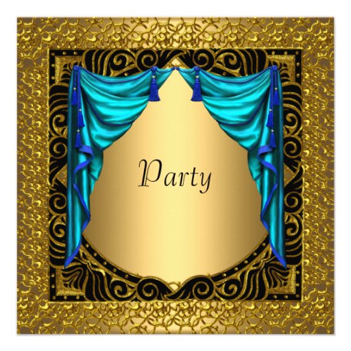 Gold Teal retro Party Invitation