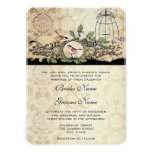 Gold Texture Birdcage Damask Vintage Love Birds Personalized Announcements