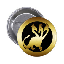 GOLD THREE HEADED DRAGON PINBACK BUTTON