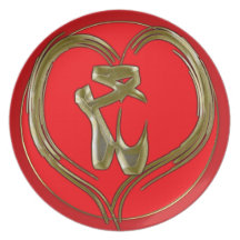 Gold toe shoes in heart dinner plates