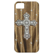 Gold Tone Rhinestones & Cross IPHONE CASE iPhone 5 Covers