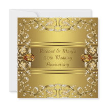 Gold Victorian Flowers Gold 50th Anniversary Custom Invitations