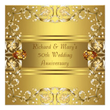 Gold Victorian Flowers Gold 50th Anniversary Custom Invitations