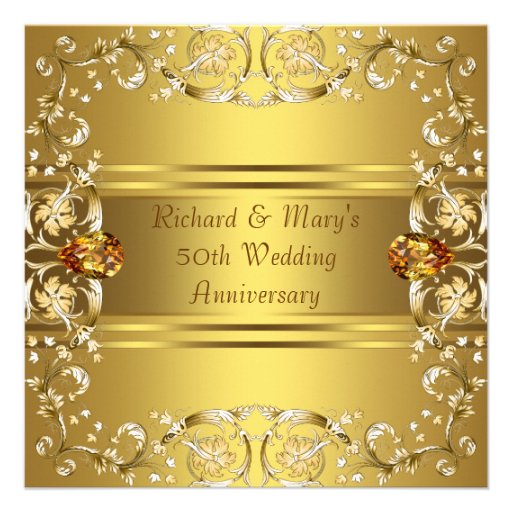 Gold Victorian Flowers Gold 50th Anniversary Custom Invitations