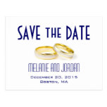 Gold Wedding Rings Blue Save the Date Postcards