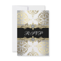 Gold White Black Damask RSVP Party