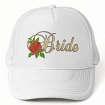 Gold & white Bride CAP with Rose Trucker Hats