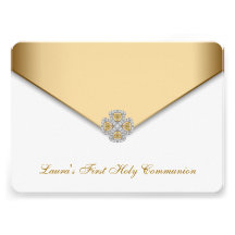 Gold White Girls First Holy Communion Custom Announcement