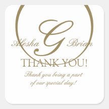 Gold White Monogram Wedding Favor Stickers