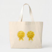 Gold winner rosettes tote bags