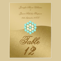 Gold with Pearls & Torquoise Table Number & Menu postcards