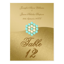 Gold with Pearls & Torquoise Table Number & Menu Post Card